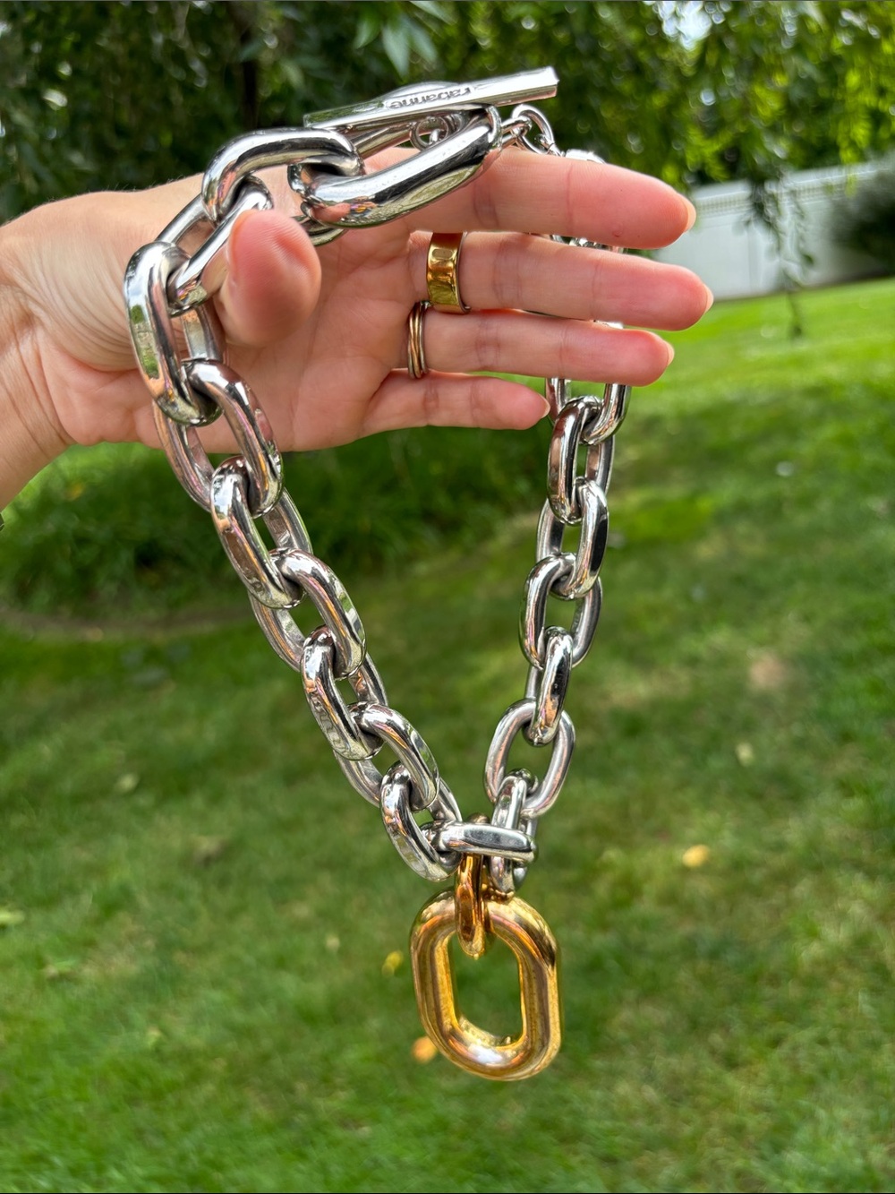 Rabanne Collier XL Link Necklace in silver and gold tone metals